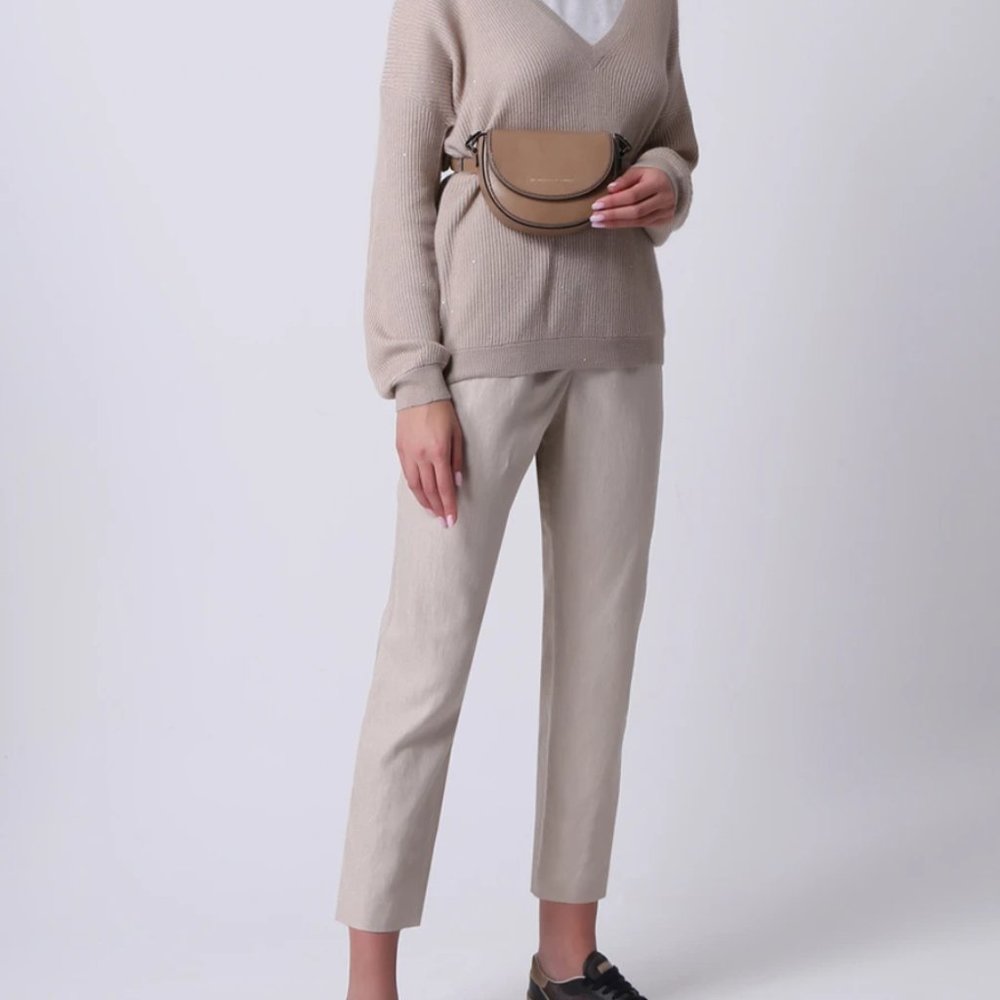 Brunello Cucinelli Beige linen and cotton trousers 46 10
